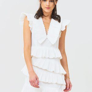 CeliaB Tiered mini dress with pleated trim, size small